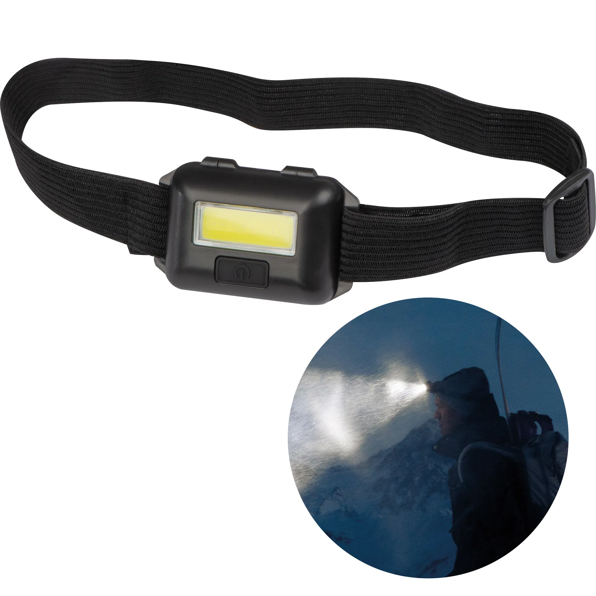 Stirnlampe mit COB-LED in Schwarz